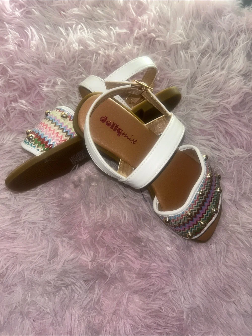 Kids White Multi-Color Beaded Strap Sandals